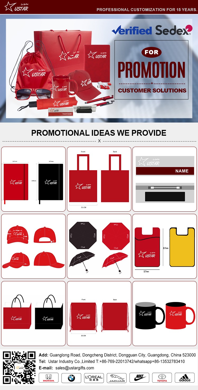   Ustarpromo can put your brand logo on various promotional products.
